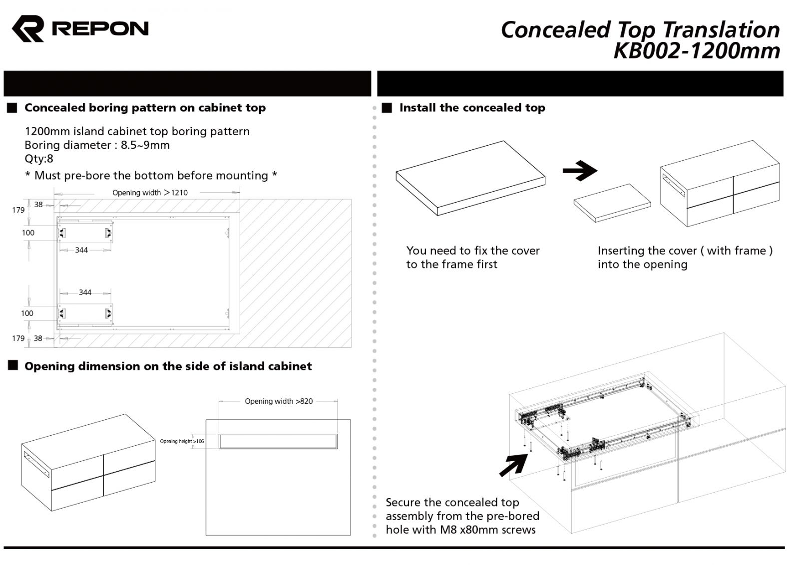 Kitchen island Top Series Concealed Top REPON SLIDES